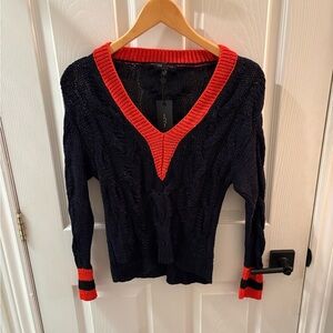 rag & bone Dark Blue Sweater with Bright Red Trim